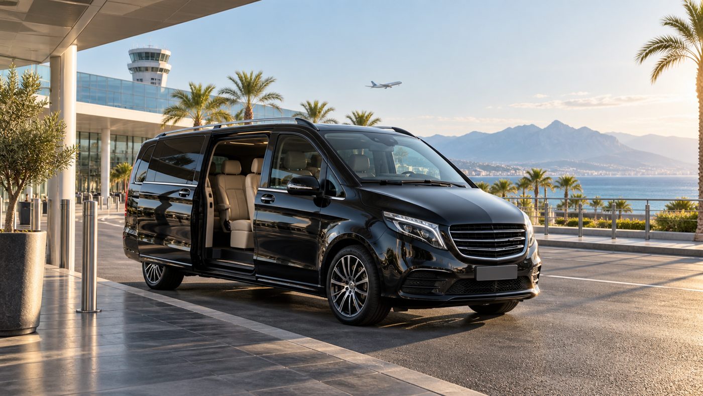 Private van waiting near Antalya coast and airport route